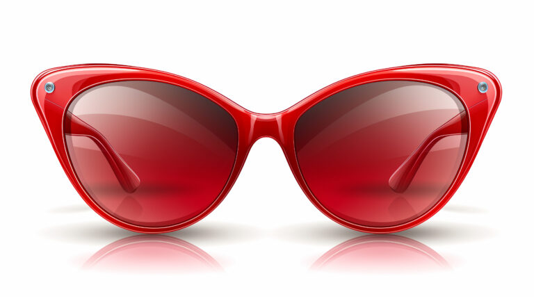 Stylish Red Sunglasses on a Reflective Surface